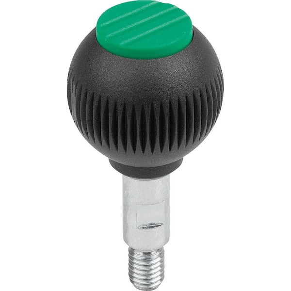 Spherical Knob Revolving Size:2, D1=32 D=M08X12, Plastic Black, Comp:Stainless, Cap:Green Ral6032